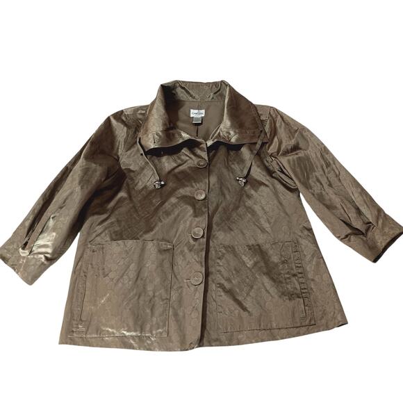 CHICO'S 1 Jacket Windbreaker Medium Pockets Satin Khaki Green Transition‎ Basic - Picture 2 of 11